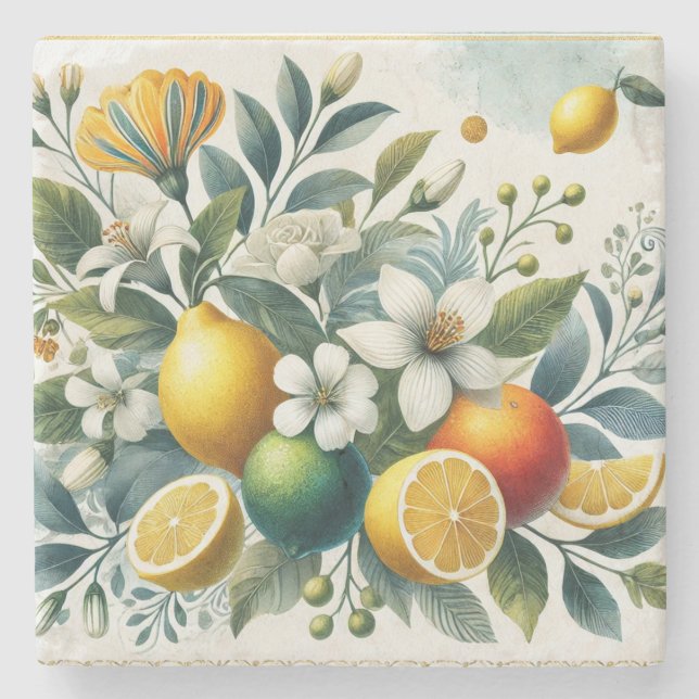 La Dolce Vita Citrus Mediterranean Style Dining Stone Coaster (Front)