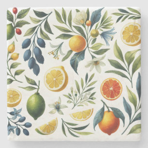 La Dolce Vita Citrus-Themed Mediterranean Blue  Stone Coaster