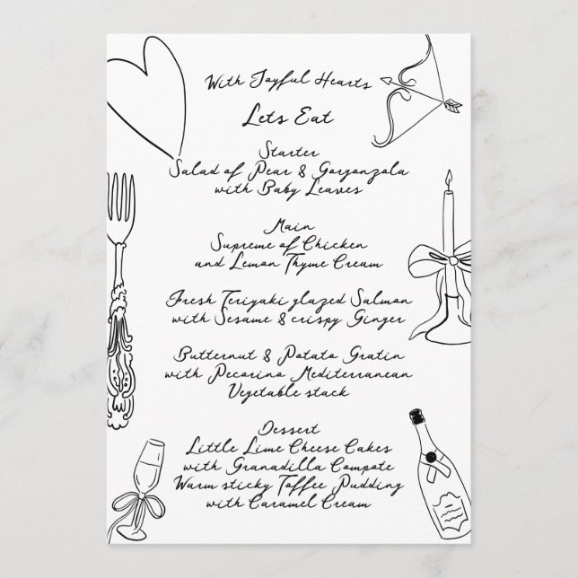 La Dolce Vita Doodle Handwritten Wedding Menu (Front)
