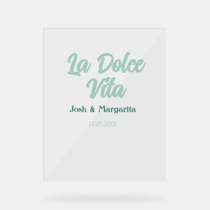 La Dolce Vita green blue pastel name date wedding Acrylic Sign