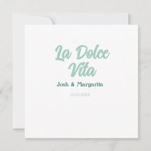 La Dolce Vita green blue pastel name date wedding Card