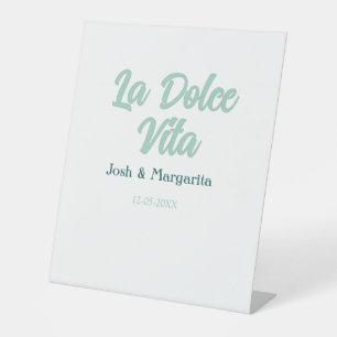 La Dolce Vita green blue pastel name date wedding Pedestal Sign