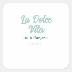 La Dolce Vita green blue pastel name date wedding Square Sticker