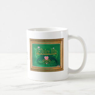 La Dolce Vita Green with Pink Heart in Gold Frame Coffee Mug