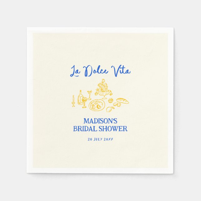 La Dolce Vita Hand Drawn Bridal Shower Napkin (Front)