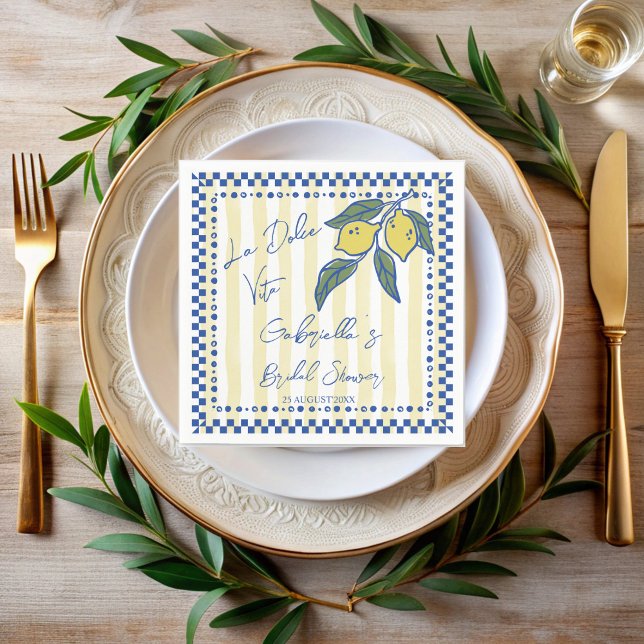 La Dolce Vita Hand drawn stripes bridal shower Napkin (La Dolce Vita Hand drawn stripes Italian bridal shower monogrammed Napkins personalized table decor)