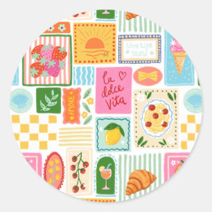 La Dolce Vita Italian French Personalized Colorful Classic Round Sticker