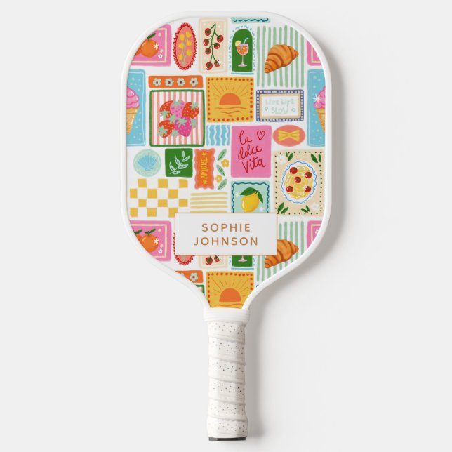 La Dolce Vita Italian French Personalized Colorful Pickleball Paddle (Front)