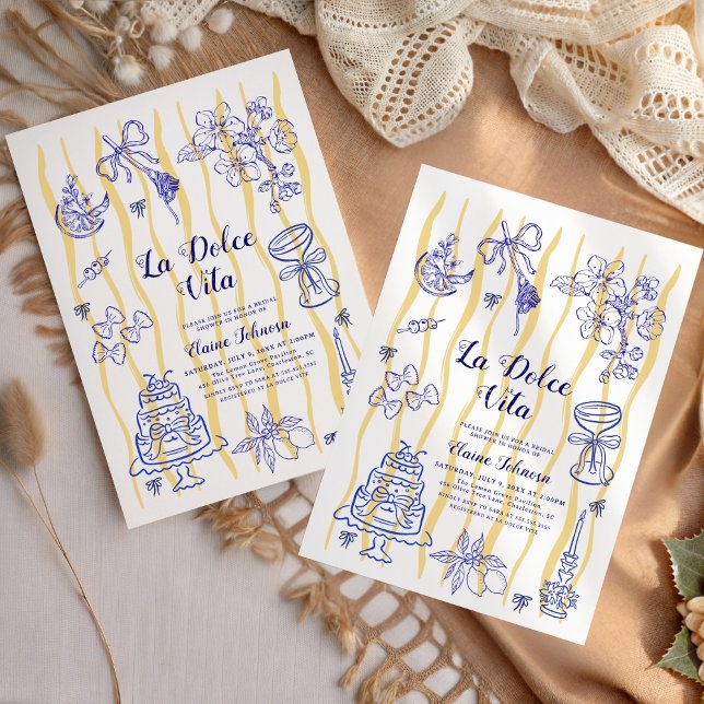 La Dolce Vita Italian Lemon Blue Bridal Shower  Invitation (Creator Uploaded)