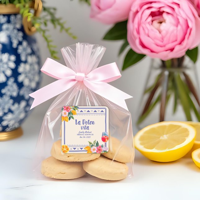 La Dolce Vita Italian lemon Bridal Shower Favour Square Sticker (Creator Uploaded)