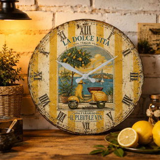 La Dolce Vita Italian Lemon Coast Decor Large Clock