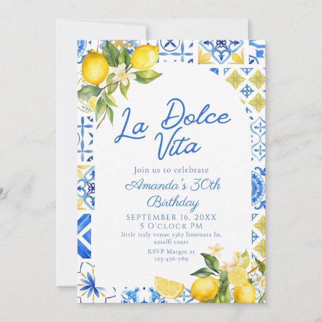 La Dolce Vita Italian Lemon elegent 30th Birthday  Invitation (Front)