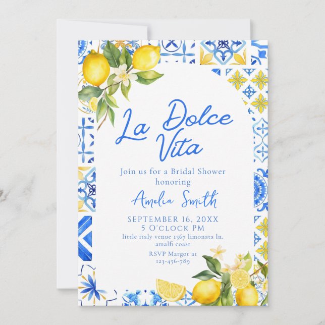 La Dolce Vita Italian Lemon elegent Bridal Shower Invitation (Front)