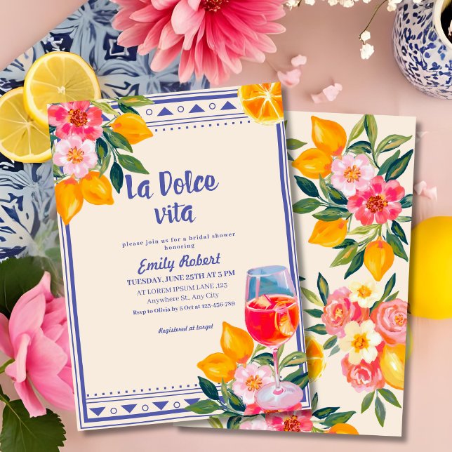 La Dolce Vita Italian Lemon Floral Bridal Shower Invitation (Creator Uploaded)