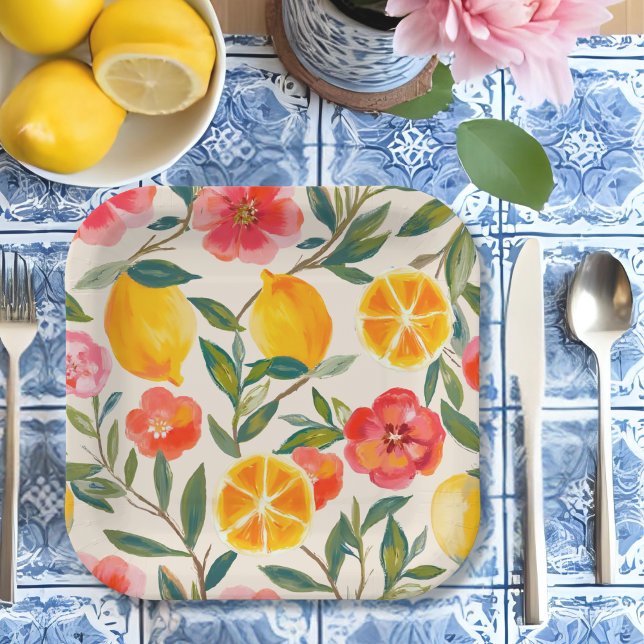 La Dolce Vita Italian Lemon & Floral Bridal Shower Paper Plate (Creator Uploaded)