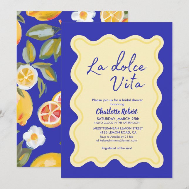 La dolce vita Italian Lemon spring Bridal shower Invitation (Front/Back)
