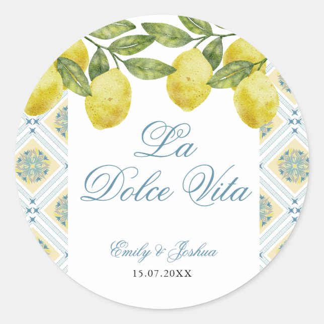 La Dolce Vita Italian Lemon Wedding Classic Round Sticker (Front)