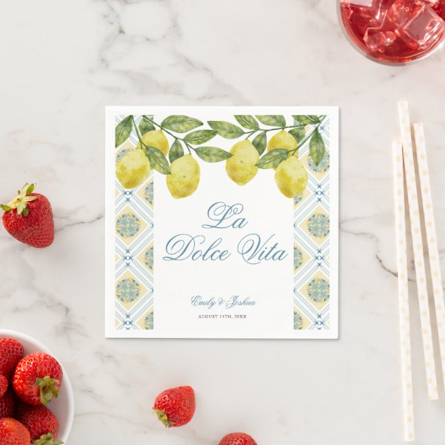 La Dolce Vita Italian Lemon Wedding Paper Napkin (Insitu)