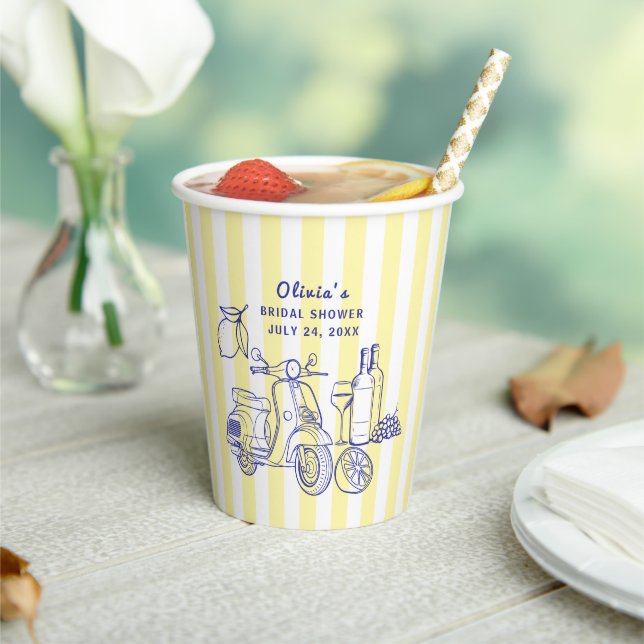 La Dolce Vita Italian Lemon Yellow Bridal Shower Paper Cups (Insitu)