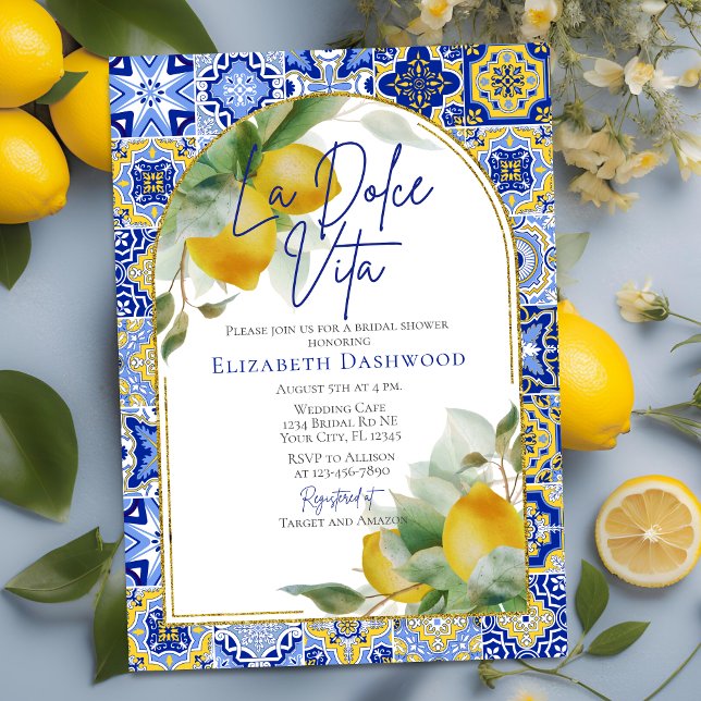 La Dolce Vita Italian Lemons Tiles Bridal Shower Invitation (Creator Uploaded)