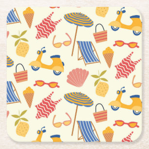 La dolce Vita Italian summer beach Pattern Square Paper Coaster