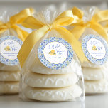 La Dolce Vita Italian Summer Bridal Shower Favour Classic Round Sticker<br><div class="desc">Celebrate the bride-to-be with a trendy "La Dolce Vita" themed bridal shower labels featuring chic Mediterranean tile patterns in blue, white, and yellow with citrus lemon gelato illustrations reminding you of a sweet and romantic summer in Southern Italy. Feel free to message me if you need any help with customisation....</div>