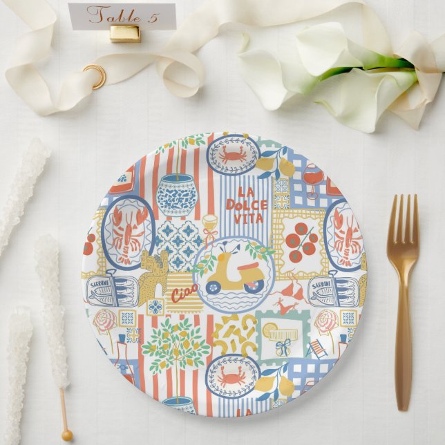 La Dolce Vita Italian Summer Lemons Mediterranean  Paper Plate (Wedding)