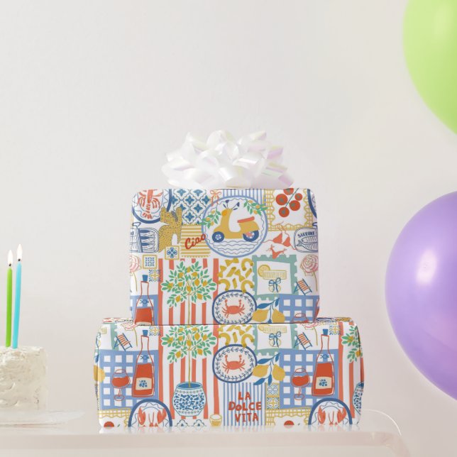 La Dolce Vita Italian Summer Lemons Mediterranean  Wrapping Paper (Party Gifts)
