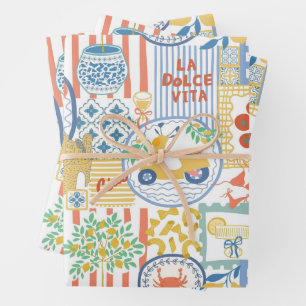 La Dolce Vita Italian Summer Lemons Mediterranean  Wrapping Paper Sheet