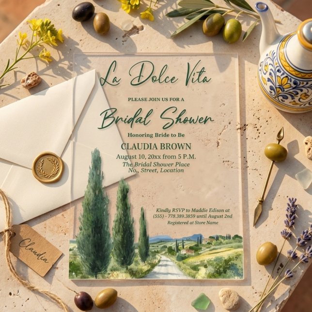 La Dolce Vita Italian View Bridal Shower Acrylic Invitations (Creator Uploaded)