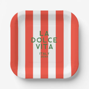 La Dolce Vita Italy Red Cabana Stripes Paper Plate