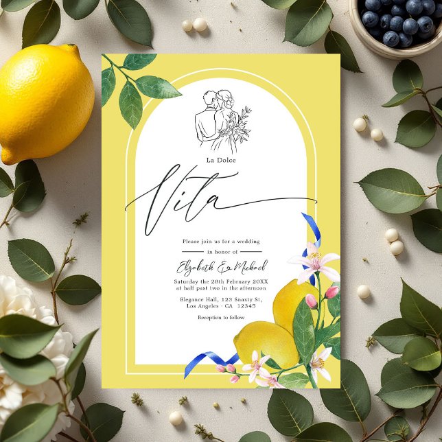 "La Dolce Vita" Lemon and Tile Italian Wedding Invitation ("La Dolce Vita" Lemon and Tile Italian Wedding Invitation)