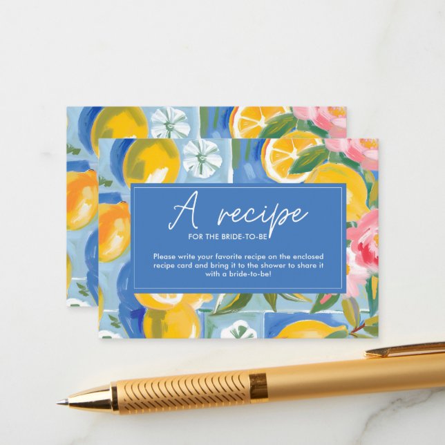 La dolce vita  lemon Bridal Shower Bring a recipe Enclosure Card (Front/Back In Situ)