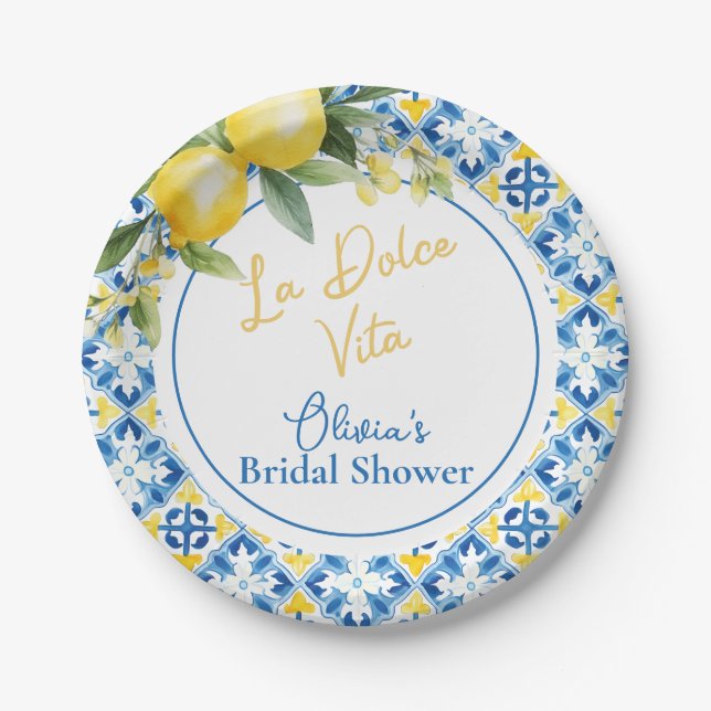 La Dolce Vita Lemon Bridal Shower Paper Plate (Front)