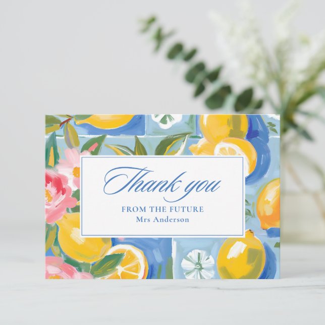 La dolce vita lemon bridal shower thank you card (Standing Front)