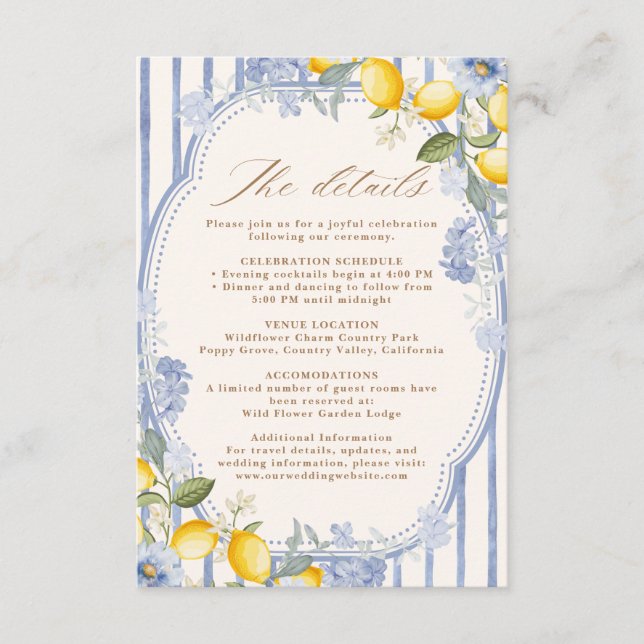 La Dolce Vita Lemon Citrus wedding details Enclosure Card (Front)