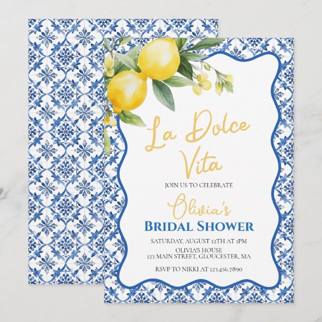 La Dolce Vita Lemon floral Bridal Shower Invitatio Invitation (Front/Back)