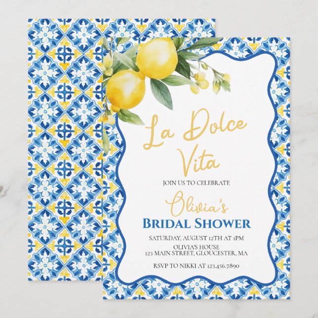 La Dolce Vita Lemon floral Bridal Shower Invitatio Invitation (Front/Back)