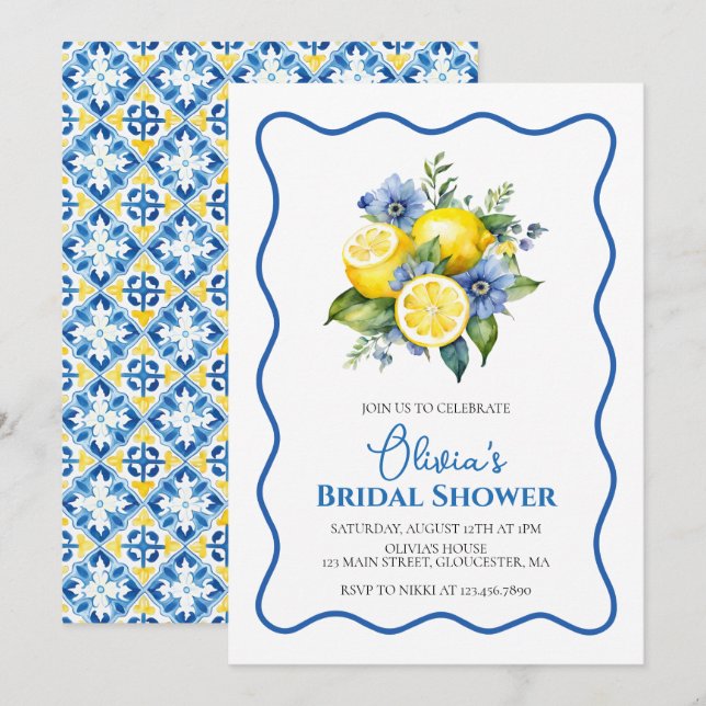 La Dolce Vita Lemon floral Bridal Shower Invitation (Front/Back)