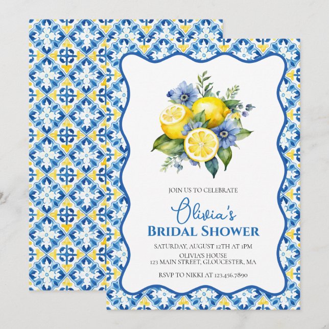 La Dolce Vita Lemon floral Bridal Shower Invitation (Front/Back)
