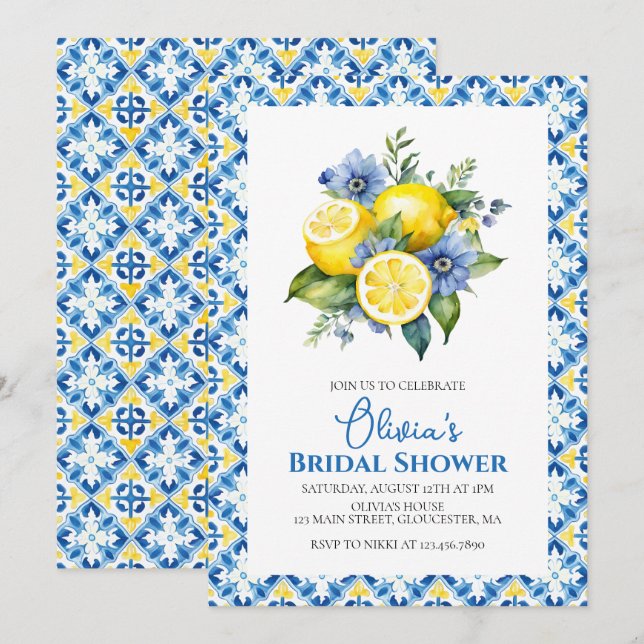 La Dolce Vita Lemon floral Bridal Shower Invitation (Front/Back)