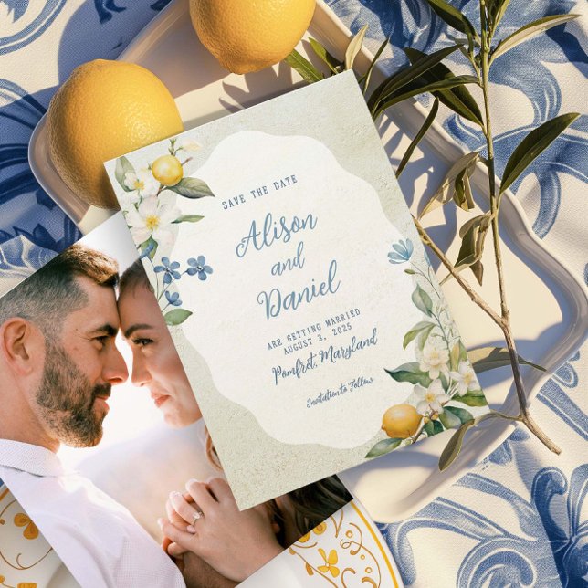 La Dolce Vita Lemon Floral Save The Date Card (Announce your wedding in style with this La Dolce Vita Lemon Floral Save the Date Card. )