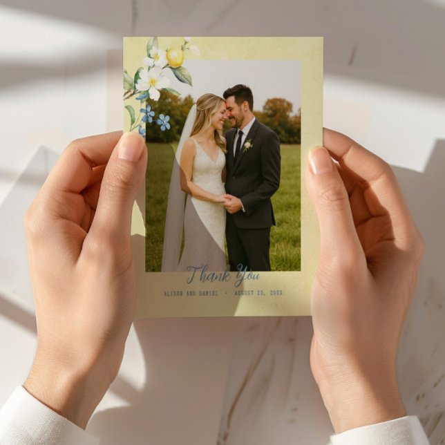 La Dolce Vita Lemon Floral Wedding Thank You Cards (Show appreciation to your guests with timeless watercolor lemon floral thank you notes.)