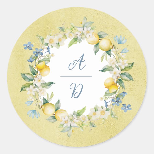 La Dolce Vita Lemon Floral Wreath Wedding Sticker (Front)