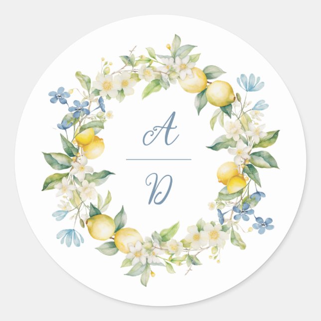 La Dolce Vita Lemon Floral Wreath Wedding Sticker (Front)