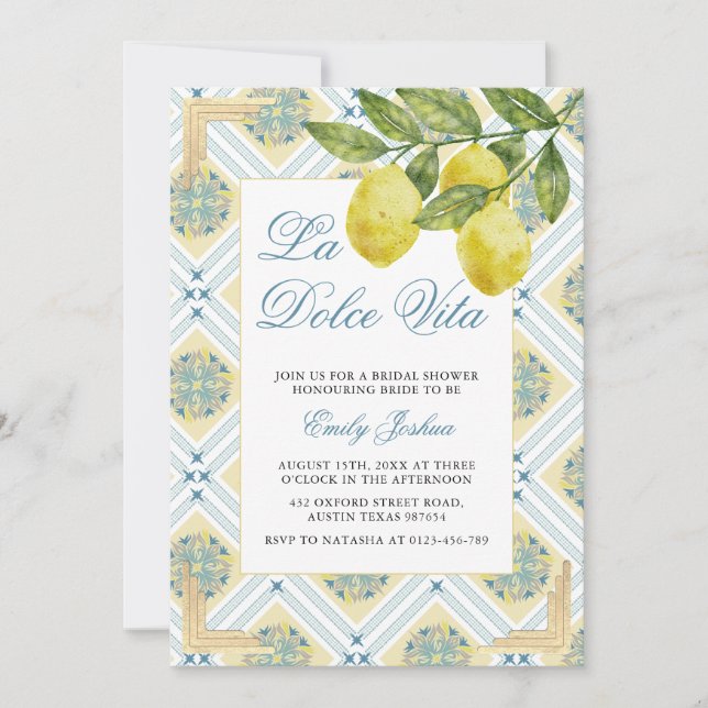 La Dolce Vita Lemon Italian Themed Bridal Shower Invitation (Front)