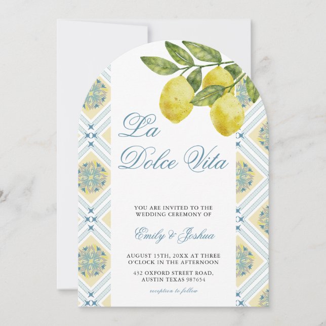 La Dolce Vita Lemon Italian Wedding Arch  Invitation (Front)