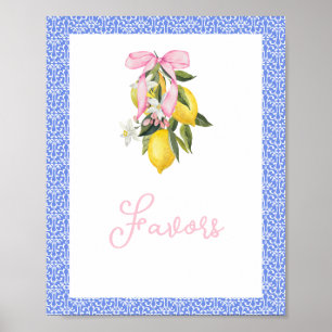 La Dolce Vita Lemon Pink Bow Baby Shower Favors Poster