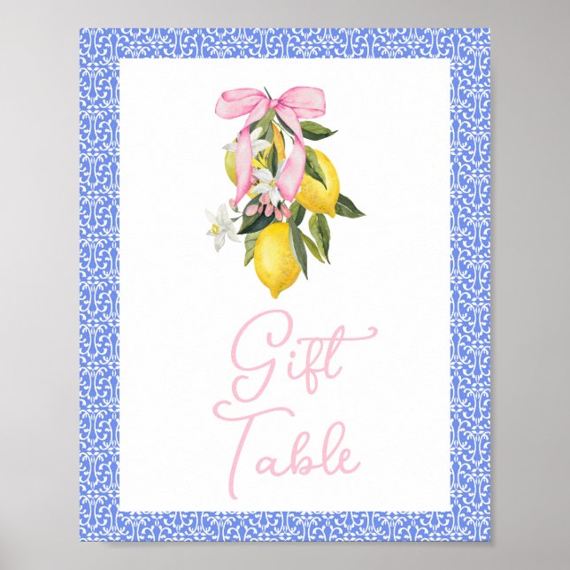 La Dolce Vita Lemon Pink Bow Baby Shower Gifts Poster (Front)