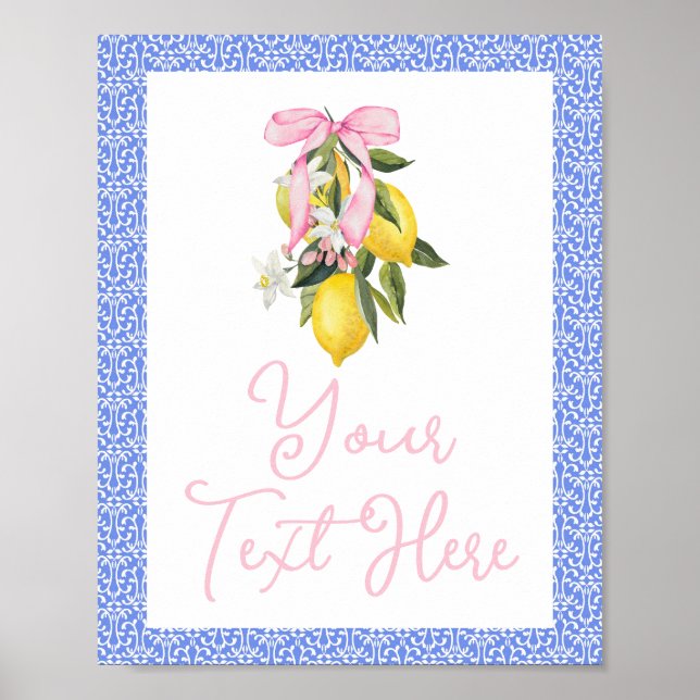 La Dolce Vita Lemon Pink Bow Baby Shower Poster (Front)
